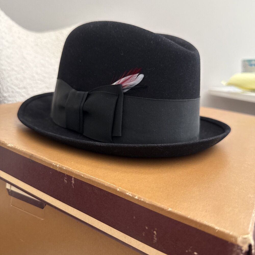 Vintage Lee Fifth Avenue Black Fedora Size 7 1/8 Felt 1950s USA With Box